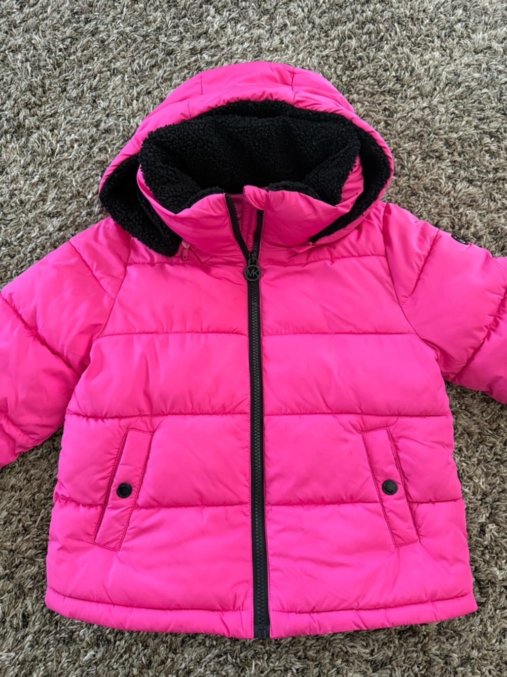 Michael Kors Hot Pink and Black Puffer Jacket with Hood